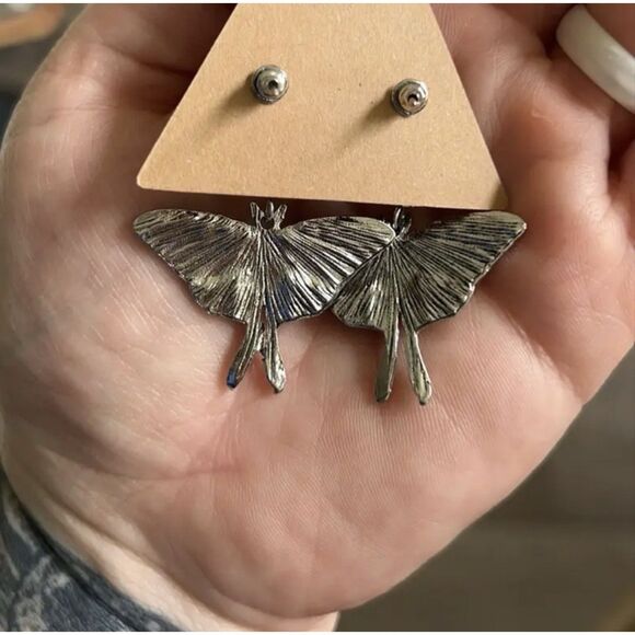 ✨“Celestial Moth & Moon Drop Earrings – Iridescent Gemstone Accent” - Picture 15 of 16